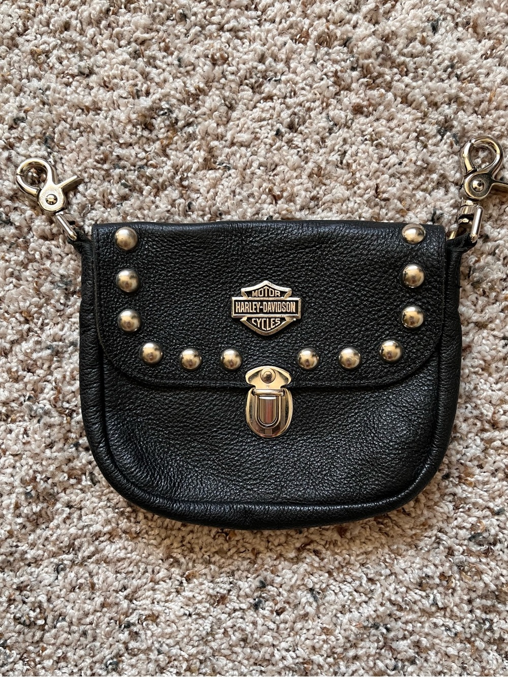 HD Harley Davidson 7”x6” Black Studded Leather Zipper Hip Bag Purse Belt Bag